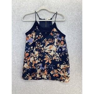Japna Women's Blouse Sleeveless Blue Floral Size Small Lace Hem Lined